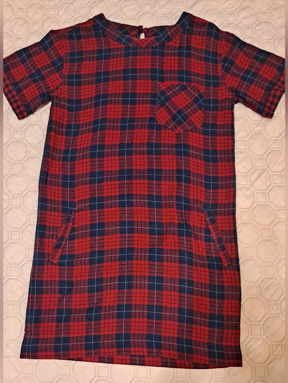 Madewell Red and Navy Plaid Short-Sleeve Shirt Sz XXS